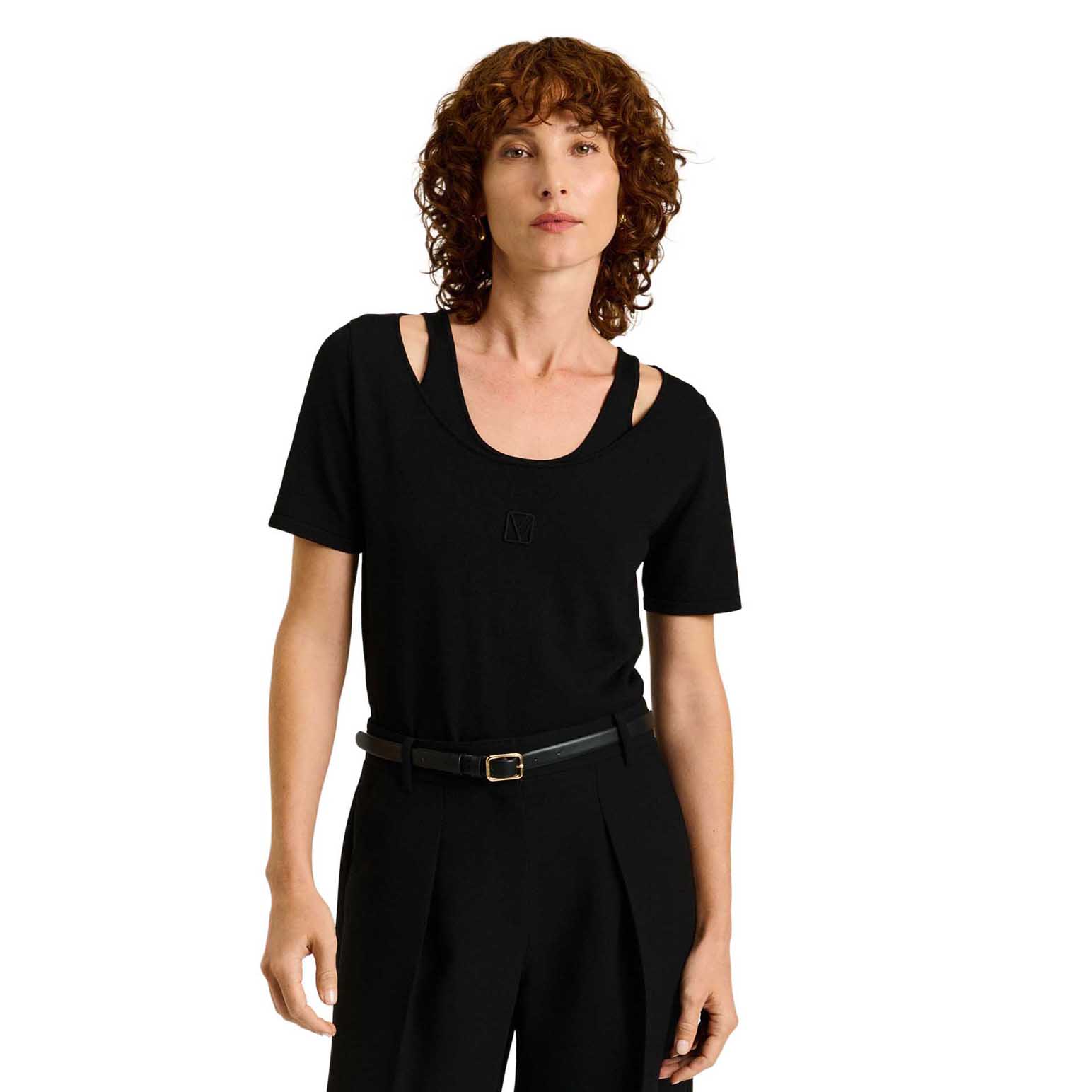 Veronika Maine Embroidered Monogram Knit Tee